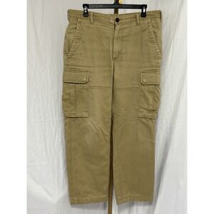 Lands End Flannel‎ Lined Cargo Pants Men's 35 Traditional Fit Tan 100% Cotton